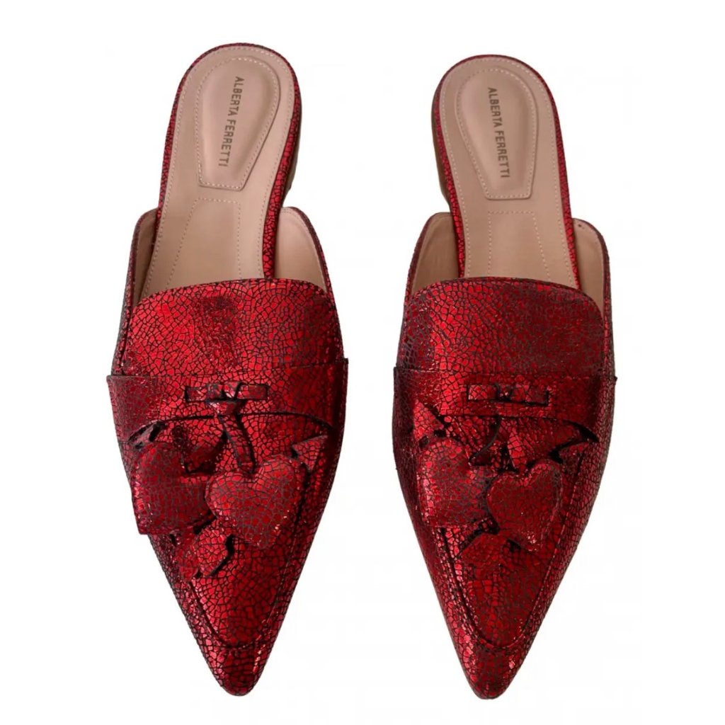 Alberta Ferretti-Red Mia Laminated Leather Mules New W Box Size 37